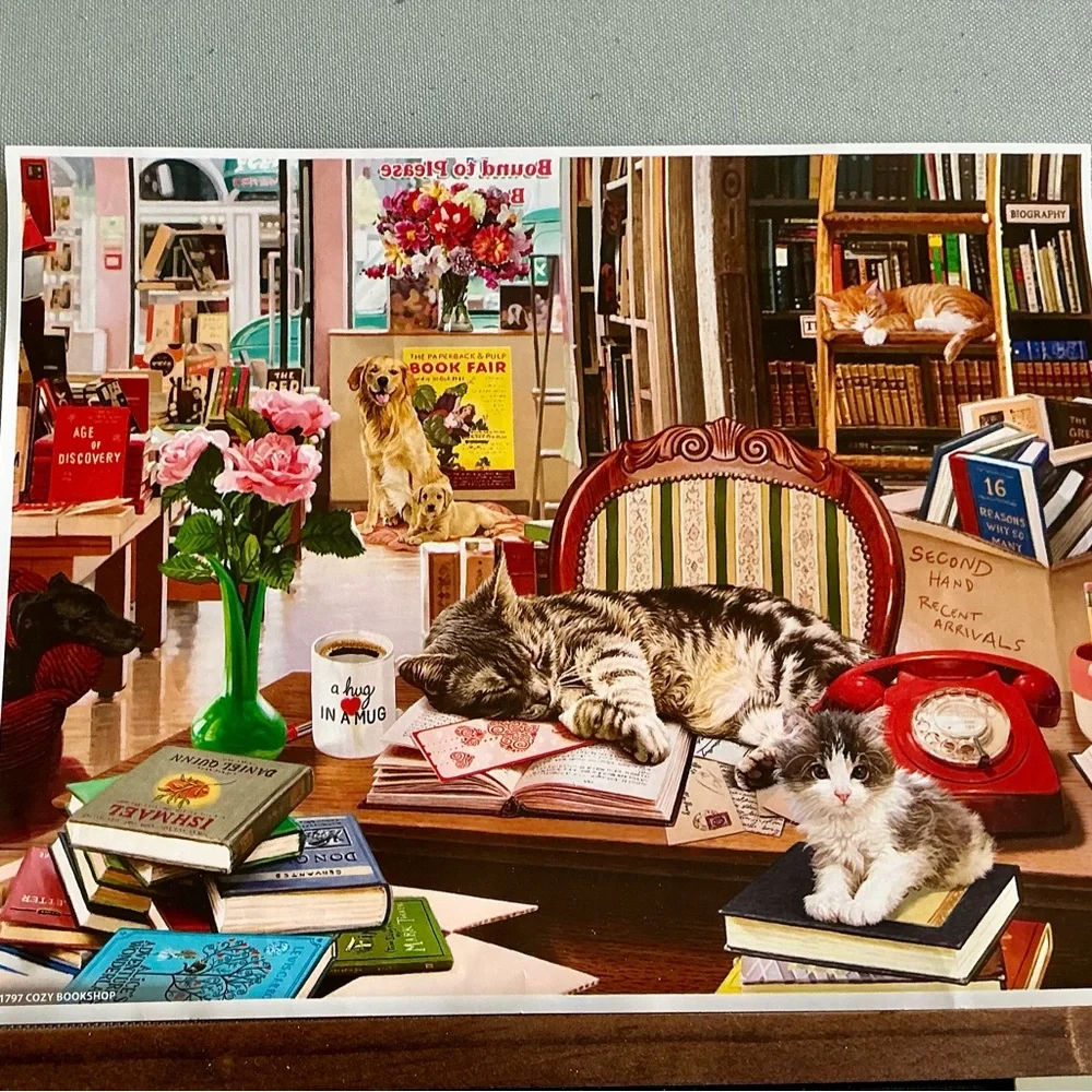 White Mountain Cozy Bookshop Puzzle - Red, Blue, Green